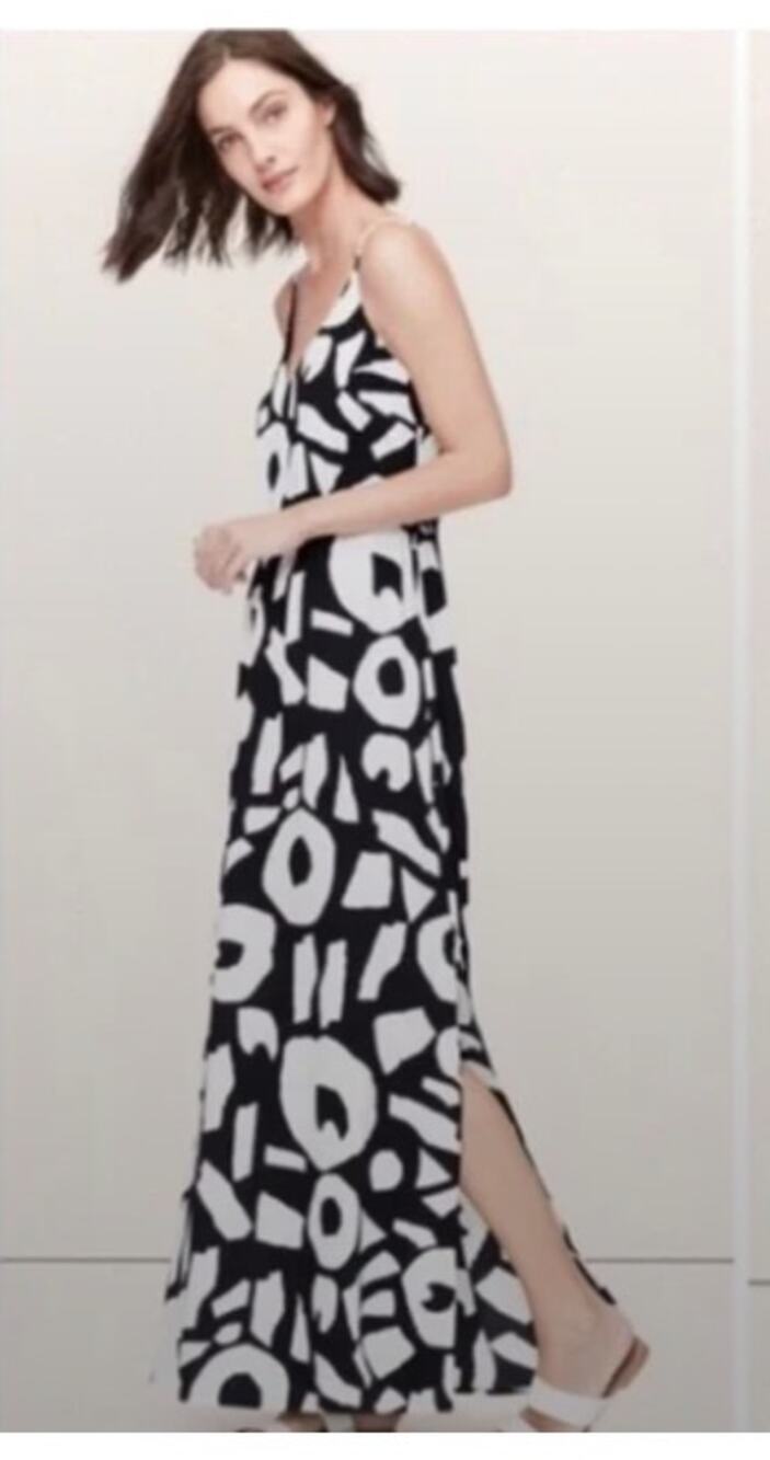 Ann Taylor Loft Bedrock Abstract Graphic Maxi Dress Blue White 6